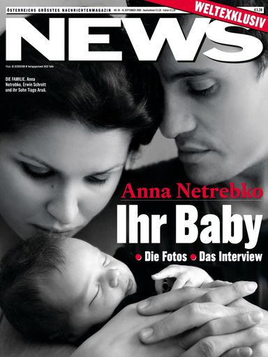 Cover des aktuellen NEWS mit Fotos von Anna Netrebko, Erwin Schrott und ihrem Sohn Tiago Aruã