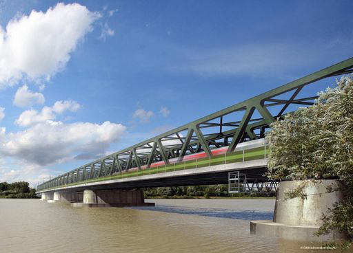 Vorschau Bild von Im Zuge des Ausbaus der Tullner Westschleife wird die bestehende Eisenbahnbrücke in Tulln über die Donau durch eine neue Brücke ersetzt. (Visualisierung Donaubrücke Tulln)