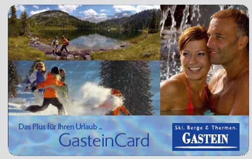 Mit der neuen „Gastein Card“ steht den Gästen vor Ort zukünftig eine attraktive Mehrwertkarte zur Verfügung. Ob Thermenbesuch, Wellness & Bädernutzung, Fahrten mit den Bergbahnen, Sport, Casinobesuch, Öffis, u.v.m.: Mehr Urlaub für weniger Geld, so das Motto der neuen elektronischen Gästekarte.