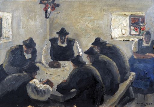 Vorschau Bild von WALDE, Alfons 1891 - 1958, Sarntaler Wirtsstube: Euro 90.000 - 120.000, Öl auf Karton, 48,3 x 69 cm. Signiert rechts unten: A.Walde. In diesem Motiv ist eine gewisse Nähe zu Egger-Lienz erkennbar. Einzig bekannte Fassung.