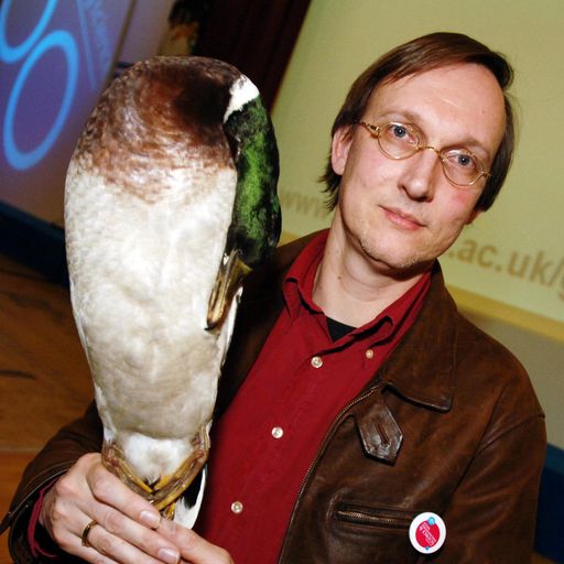 Kees Molliker with one of his stuffed ducks, during the Ig Nobel show at the Imperial College London. The show honors humorous and thought-provoking achievements. The Ig Nobel awards are produced in association with the science humor magazine The Annals of Improbable Research.