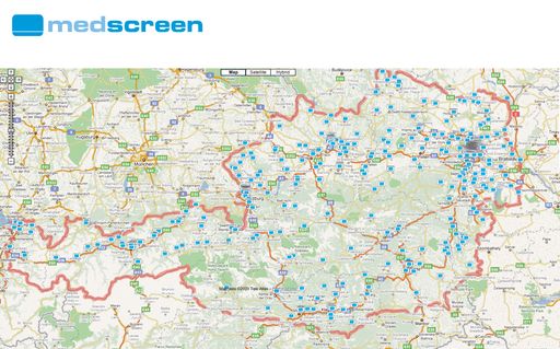  Die Medscreen-Standorte sind mithilfe Google Maps einsehbar - Ab sofort besteht die Möglichkeit, alle Medscreen-Standorte
mittels Google Maps einzusehen. Die Gesundheitseinrichtungen, die
Medscreen-Wartezimmerfernsehen anbieten, und deren Kontaktinformationen
werden übersichtlich auf einer geografischen Karte angezeigt.