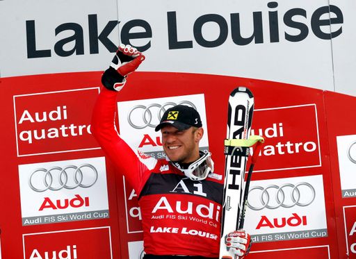  LAKE LOUISE, CANADA. NOVEMBER 30, Hermann Maier of Austria takes 1st place during the Alpine FIS Ski World Cup. Men’s Super G on November 30, 2008 in Lake Louise, Canada. (Photo by Agence Zoom)