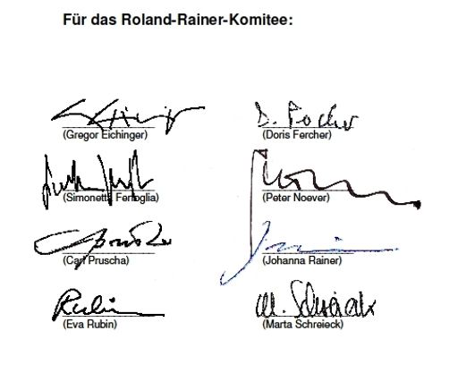  Unterschriften Roland-Rainer-Komitees