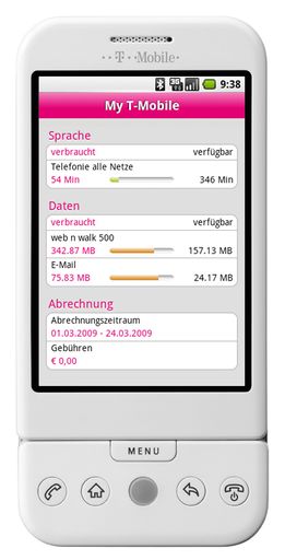  Die neue Applikation "My T-Mobile" am G1