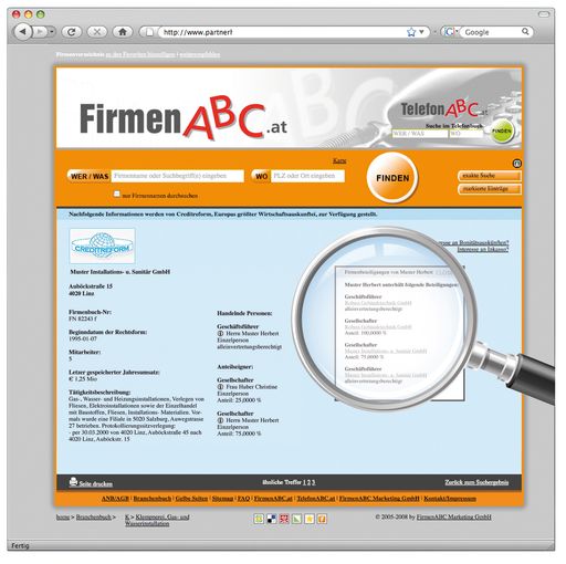 Vorschau Bild von Auf firmenabc.at finden sich über 150.000 Firmen mit Tiefeninformationen wie Verflechtungen, UID-Nummern, Eigentümerverhältnisse, Mitarbeiterzahlen, Umsätze etc.