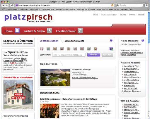 4 Jahre - 4.000 Locations: Neu gelaunchte Dienstleistungen für die Veranstaltungsbranche auf www.platzpirsch.at.
