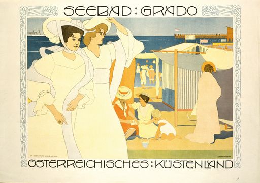 Josef Maria Auchentaller (Wien 1865- 1949 Grado); Plakat Seebad Grado, 1906; Farblithografie auf Papier; 62 x 88,5 cm;  Druck: Albert Berger, Wien; Wien Museum