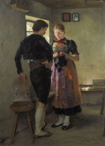 Vorschau Bild von Egger-Lienz 1886 - 1926 / "Brennende Nelke" 1897 / Öl auf Leinwand, 95,2 x 69,4 cm / Euro 160.000 - 220.000  /  Die eindruckvollste und schönste Fassung des Hauptwerkes der ersten Schaffensperiode