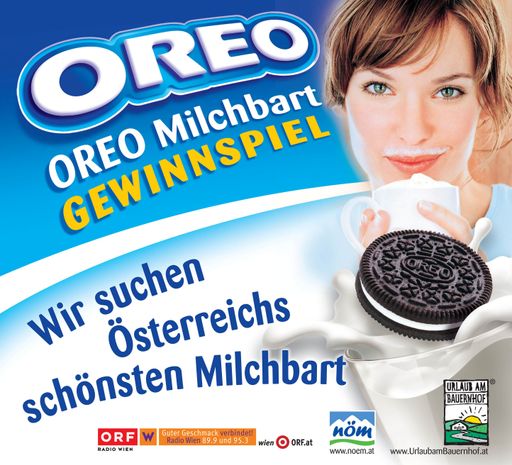 Vorschau Bild von "OREO-Kekse und Radio Wien suchen in Kooperation mit NÖM und "Urlaub am Bauernhof" rund um den "Tag der Milch" am 1. Juni Österreichs originellstes Milchbart-Foto."