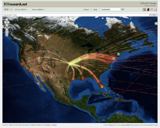 Vorschau Bild von Geographische Darstellung der Suchergebnisse für den Term "Hurricane".