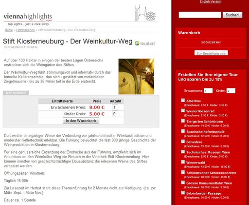  Bis zu 15 Prozent vom Originalpreis sparen auf www.viennahighlights.com