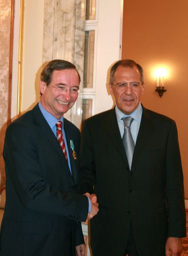 Präsident der Wirtschaftskammer Österreich Christoph Leitl mit Außenminister der Russischen Föderation Sergej Lawrow