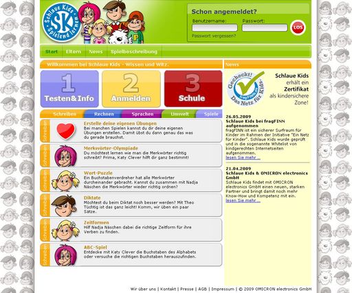 Screenshots von Website www.schlaue-kids.net