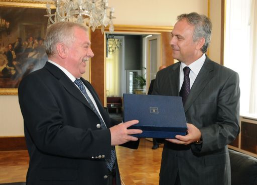 Bürgermeister Dr. Michael Häupl beim Empfang des Bürgermeisters von Shkodra, Lorenc Luka