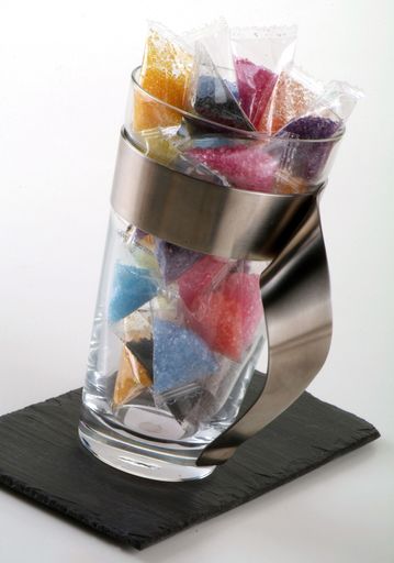 Vorschau Bild von 10 mit Lebensmittelfarbe eingefärbte Zuckersorten (Schwarz, Violett, Dunkelblau, Türkis, Rot, Rosa, Purple, Grün, Orange, Gelb) bringen Farbe auf den Tisch und an die Kaffeetasse. Gold- und Silberzucker veredeln jede Feier.