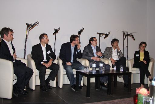 Podiumsgäste/ Unternehmerweb.TV Kick-off (v.r.n.l): DI(FH) Christine Winter, Client Leadership & Invention, Mindshare; Mag. Maurizio Berlini, Geschäftsführer, Goldbach Media;  Rainer Friedl, MBA, Leitung IT, diamond:dogs; Andreas Grasel, Geschäftsführer, eProjects electronic business development GmbH; Mag. Christoph Seidl, Media Service Manager, Mediacom; Ing. Mario Typplt, Inhaber producting.team)