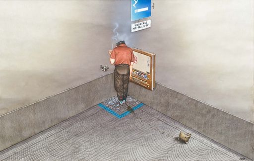 Gerhard Haderer, Raucher im Eck, undatiert