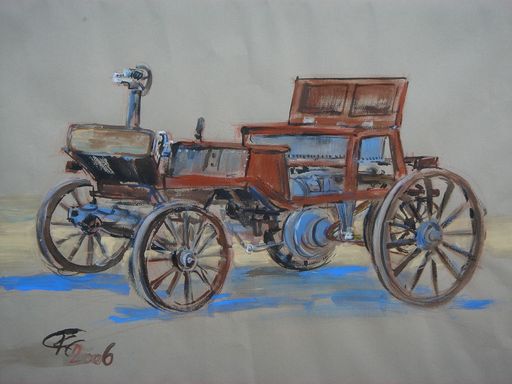 Vorschau Bild von Marcus Wagen aus 1875, das erste Automobil der Welt, Aquarell von Carmen Krisai-Chizzola