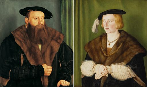 Barthel Beham (1502-1540) .Porträt des Herzogs Ludwig X. von Bayern und Porträt der Ursula von Weichs, Mätresse Herzog Ludwigs X., 1531.Öl auf Holz, je 69 x 59 cm  .Ursula von Weichs: .Leihgabe der National Gallery of Canada / Musée des beaux-arts du Canada.