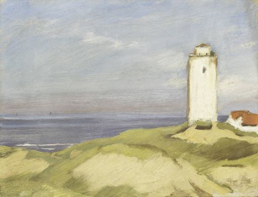 Albin Egger-Lienz, Katwijk. Der Leuchtturm, 1913
Öl auf Pappe, 31,5 x 40,7 cm