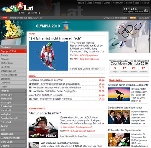 Am 12. Februar wird in Vancouver das olympische Feuer entfacht und der Kampf um die begehrten Medaillen gestartet. LAOLA1 ist bei diesem Großereignis von 12.-28. Februar immer LIVE und hautnah am Geschehen.