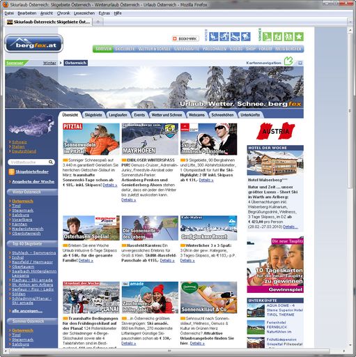  Die touristische Internetplattform bergfex.at (.de/.ch/.it/.com) bietet zur Planung des Winterurlaubes detaillierte Informationen u.a. zu Skigebieten, Unterkünften, Wetter, Schneehöhen und Veranstaltungen.