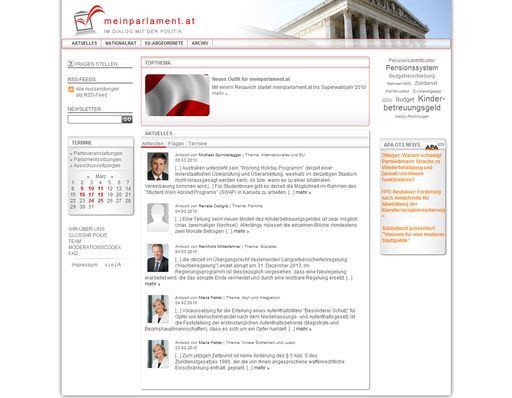 Bildbeschreibung: Screenshot der neugestalteten Startseite von www.meinparlament.at