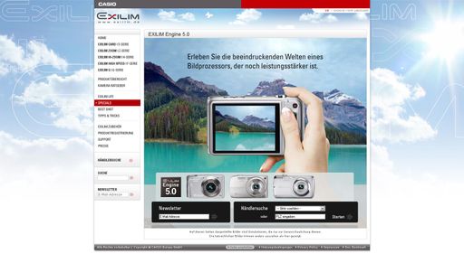 Vorschau Bild von spielplatz.cc konzipierte und setzte ein Webspecials zur Vorstellung des neuen EXILIM Bildprozessors, Engine 5.0 um. Die Vorteile der Engine 5.0 werden auf einem bewegten Panorama mit Motiven von Frühjahr bis Winter und von attraktiven Landschaften bis sportlicher Action dargestellt.