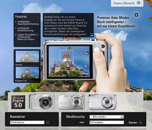 Vorschau Bild von spielplatz. Cc kreierte für die Einführung der Engine 5.0, des neuen Bildprozessors der CASIO Exilim Digitalkameras ein 360-Grad-Panorama. Beim Klick auf die technischen Details werden die Vorteile der EXILIM Kameras übersichtlich dargestellt.