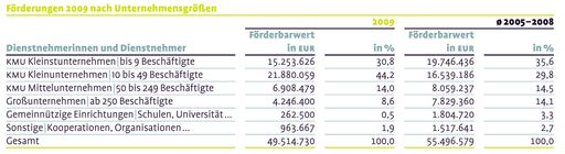 Vorschau Bild von "Förderungen 2009 nach Unternehmensgrößen"