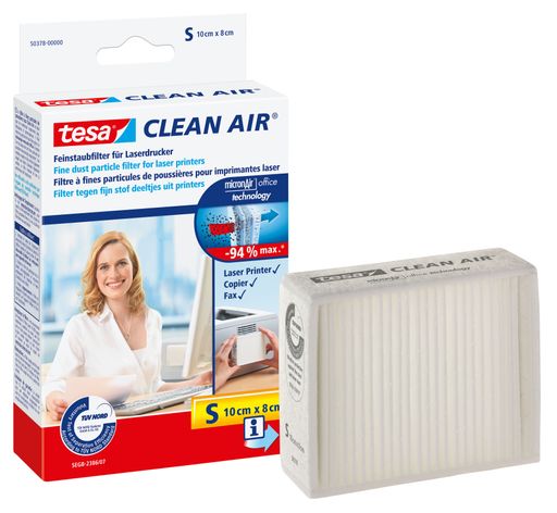 Vorschau Bild von Der neue tesa Clean Air(R) Feinstaubfilter für Laserdrucker sorgt für ein sauberes und gesundes Arbeitsklima.