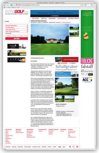 Vorschau Bild von Seit heute, 1. April 2010 finden User auf www.extragolf.at unter anderem Reiseartikel über Hotels, Resorts und Golfdestinationen sowie Brisantes und Besonderes aus der ganzen Welt. Und alles Hotels, Plätze und Resorts auf www.extragolf.at wurden vom TEAM persönlich getestet!! Aber auch der SPA-Guide und die zeitgenössische Kunst in Form des ART-Guides aus dem Verlag Payer & Payer sind hier zu finden.
