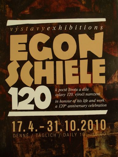 Plakat zur Ausstellung."Egon Schiele (1890-1918). Zu Ehren von Leben und Werk.Malerei, Aquarelle, Zeichnungen, Grafiken" (Ausschnitt).Egon Schiele Art Centrum Cesky Krumlov.17.4.2010 bis 31.10.2010.