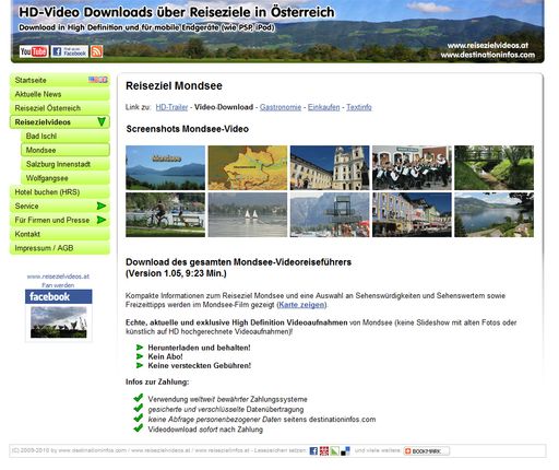  Darstellung der Website www.reisezielvideos.at.
