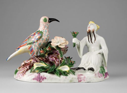 Porzellanmanufaktur Meissen
Georg Fritzsche (1698 - unbekannt, Hausmaler)
Sitzender Chinese mit Vogel, um 1730
Hartporzellan, unterglasurblaue Schwertermarke, bunt bemalt