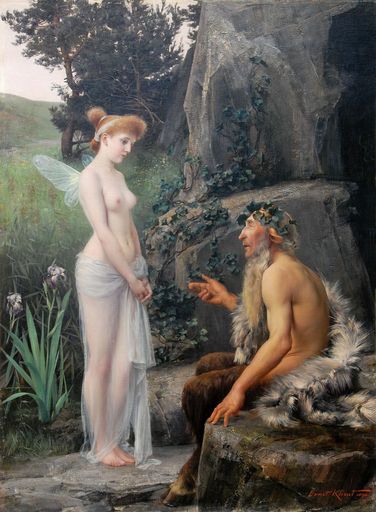 Ernst und Gustav Klimt - Pan tröstet Psyche, 1892, Öl auf Leinwand, 121 x 88 cm, Privatbesitz