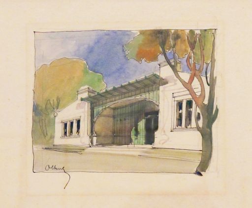 Joseph Maria Olbrich, Pavillon des Radfahrerclubs der Staats- und Hofbeamten. Vorderansicht des Radfahresclubs, 1898
Secession, Wien, Inv. 1673
