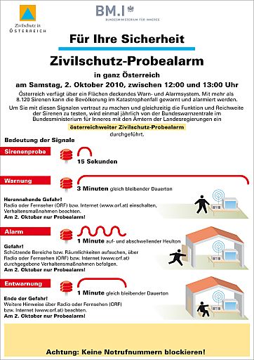 Vorschau Bild von Factbox zu Bedeutung der Sirenenzeichen und Verhaltenstipps, Factbox zu Probealarm am 2. Oktober