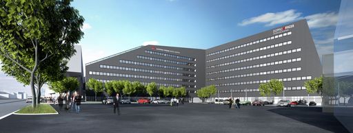In Neu Marx beim T-Centerentsteht zur Zeit das Austria Trend Hotel Doppio mit 155 Zimmern (links) und rechts Doppio Offices mit 7.514 Quadratmetern Bürofläche (rechts).