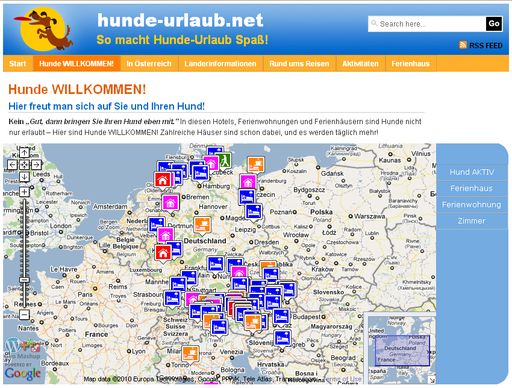 Vorschau Bild von Auf der interaktiven Landkarte markieren Pins die "Hunde Willkommen!"- Häuser