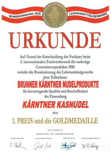 Vorschau Bild von Urkunde des Kärntner Kasnudels