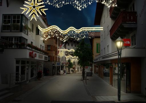 Vorschau Bild von Perfekt für den Wintersportort zieht sich der "Parallelschwung" durch die Winterbeleuchtung von St. Anton am Arlberg.