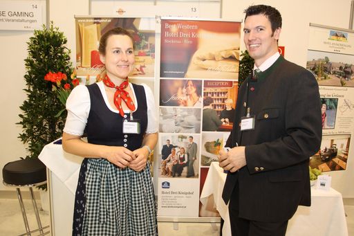 Best Western Hotel Drei Königshof ist als Aussteller seit der ersten HOTELBIZ auch 2011 wieder dabei. Im Bild Sabine Rabensteiner und Thomas Hopfeld, Best Western Hotel Drei Königshof.