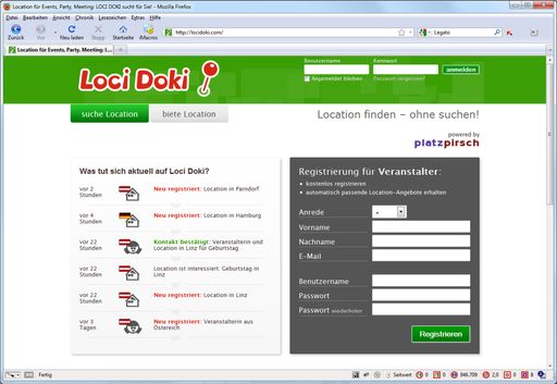 Vorschau Bild von Wer privat oder beruflich eine Veranstaltung plant, wird auf der neuen Kontaktplattform Loci Doki rasch mit passenden Tagungshotels, Partyräumen, Lokalen, Restaurants, Messehallen und Eventlocations in Kontakt gebracht.