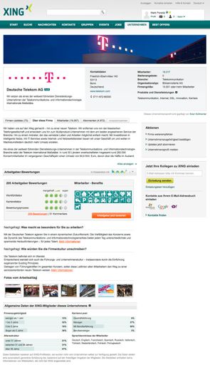Screenshot Unternehmensprofil Deutsche Telekom