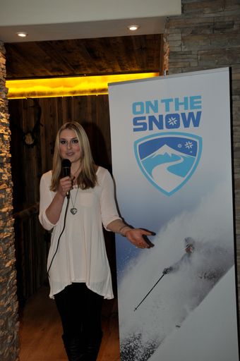  Lindsey Vonn präsentierte das neue Logo von OnTheSnow auf der WM-Party von OnTheSnow und Vail Resorts in Garmisch.