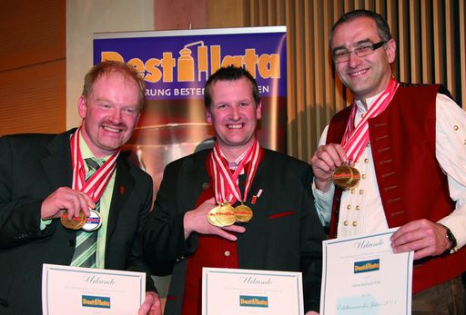 Die Edelbrenner des Jahres 2011 v.l. Oswald Weidenauer (Bronze), Georg Hiebl (Gold) und Hans-Gerhard Fink (Silber)