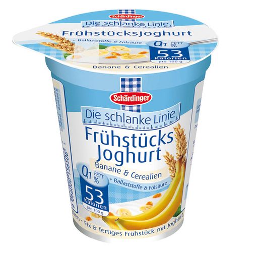 Sorgt für gute Laune am Morgen - das neue Frühstücksjoghurt Banane & Cerealien.