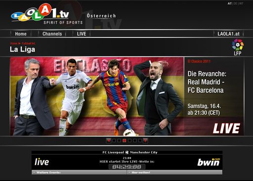 Ronaldo, Özil, Messi und Co. - Fußballherz was willst du mehr? El Clásico, das Spiel der Superlative, findet am Samstag, 16. April 2011 ab 21.30 Uhr statt. Alle Fans in Deutschland und Österreich genießen das Duell der ultimativen Superstars als gratis LIVE-Video auf www.laola1.tv.